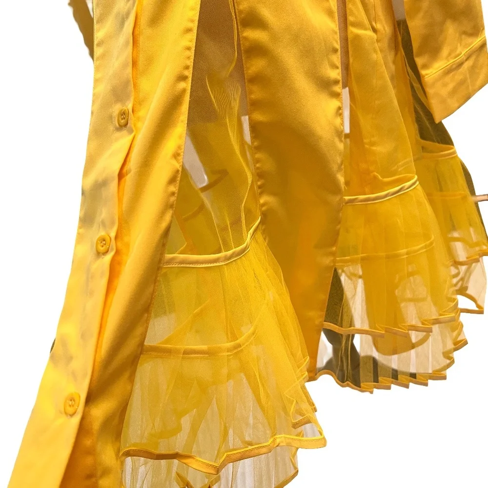#A037   FT INC  Resort  Yellow  Sheer  Midi Shirt  dress  NWT Size  M - Picture 5 of 10